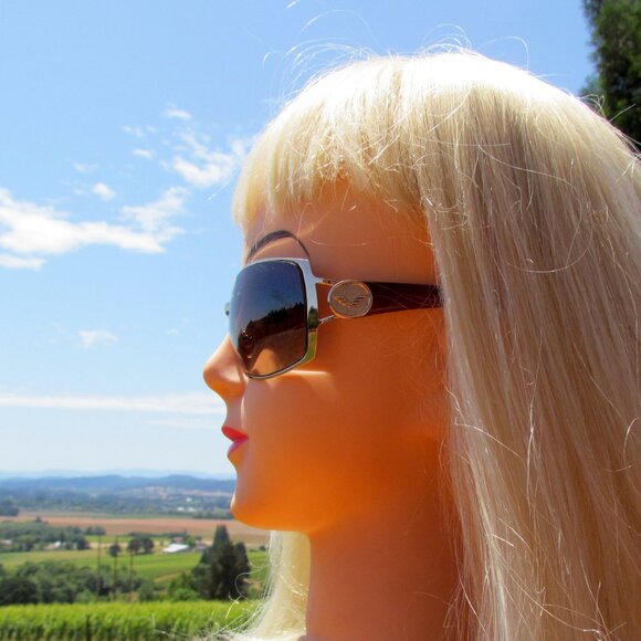 SUNGLASSES, ELEMENT 8, BROWN w GOLD METAL EDGES, UV 400 WOMEN, UNISEX w NOSEPADS - Picture 3 of 10